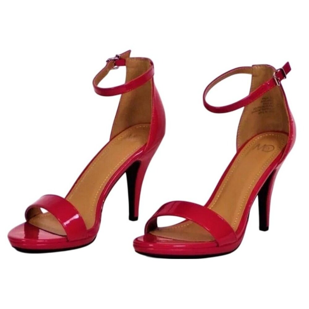 CM Women's Leather Ankle Strap Stiletto Heels Sandals Red‎ Size 9M - Picture 2 of 14